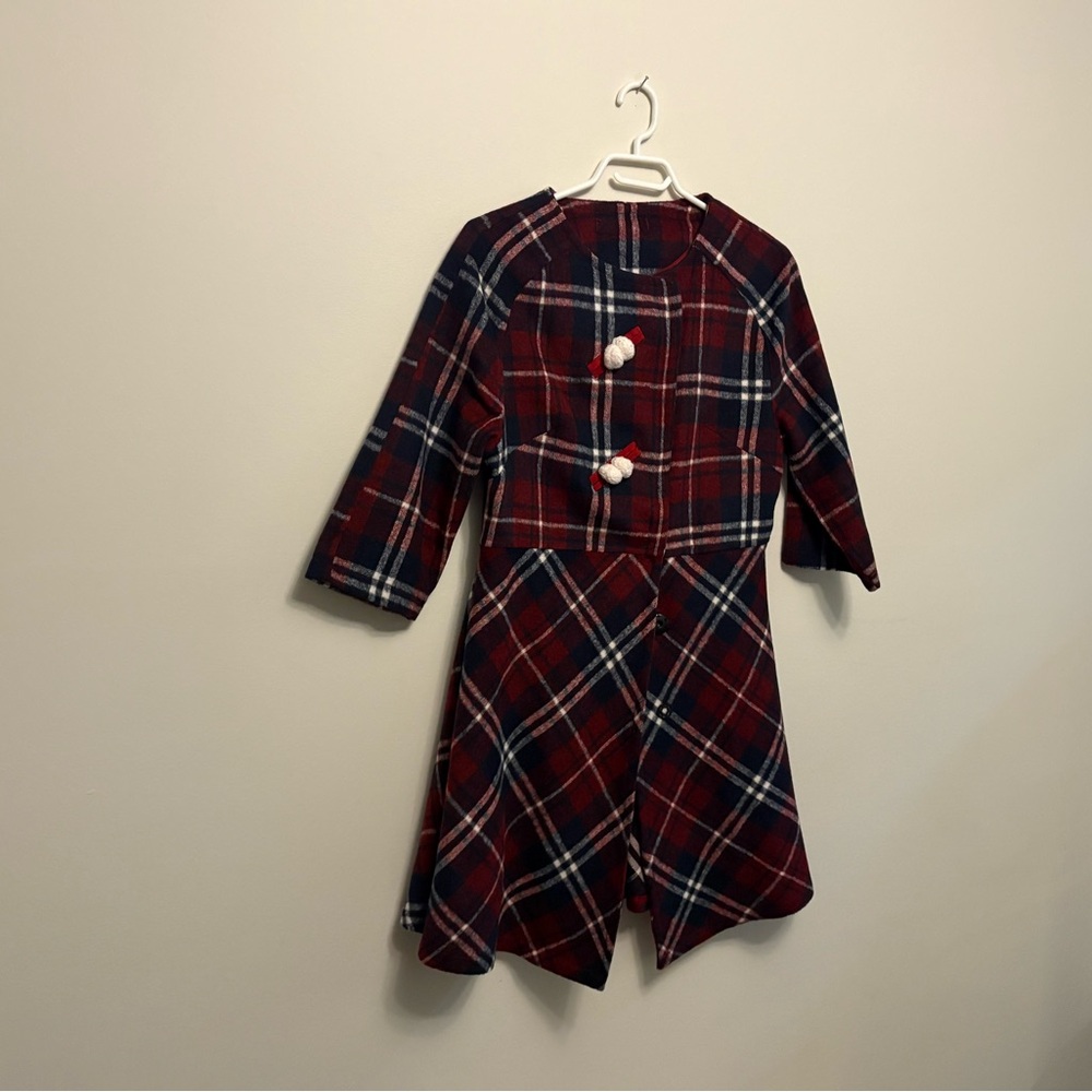 Plaid Red and Blue wool coat